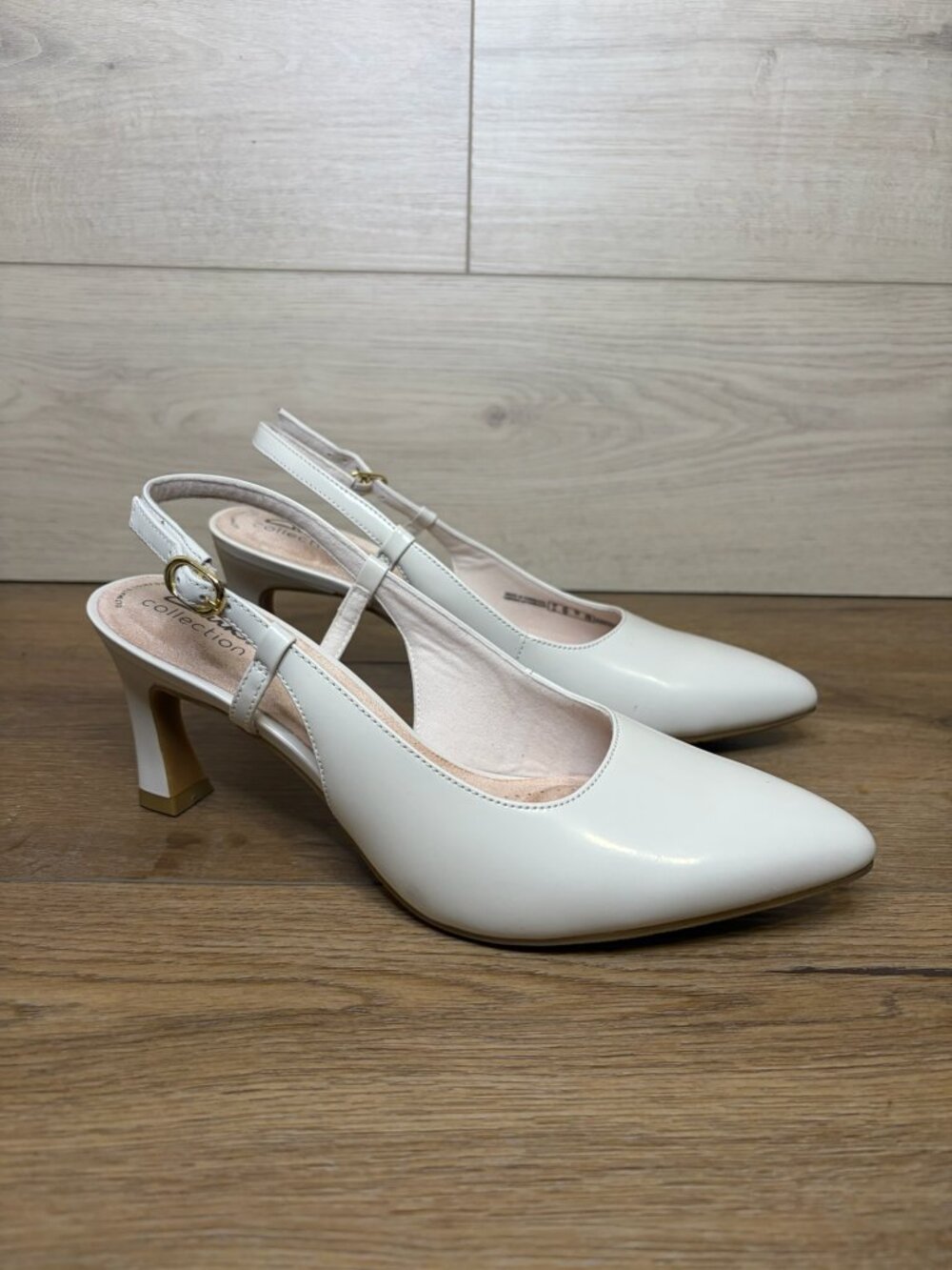 Clarks Women's TAMMITHA Nude Beige Slingback Closed Pointed-Toe Heels Pumps 9.5M